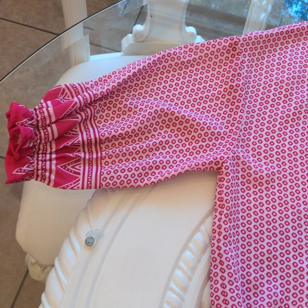 CEZELE  Pink Geometric Bohemian Summer Midi Dress Small - Picture 11 of 17